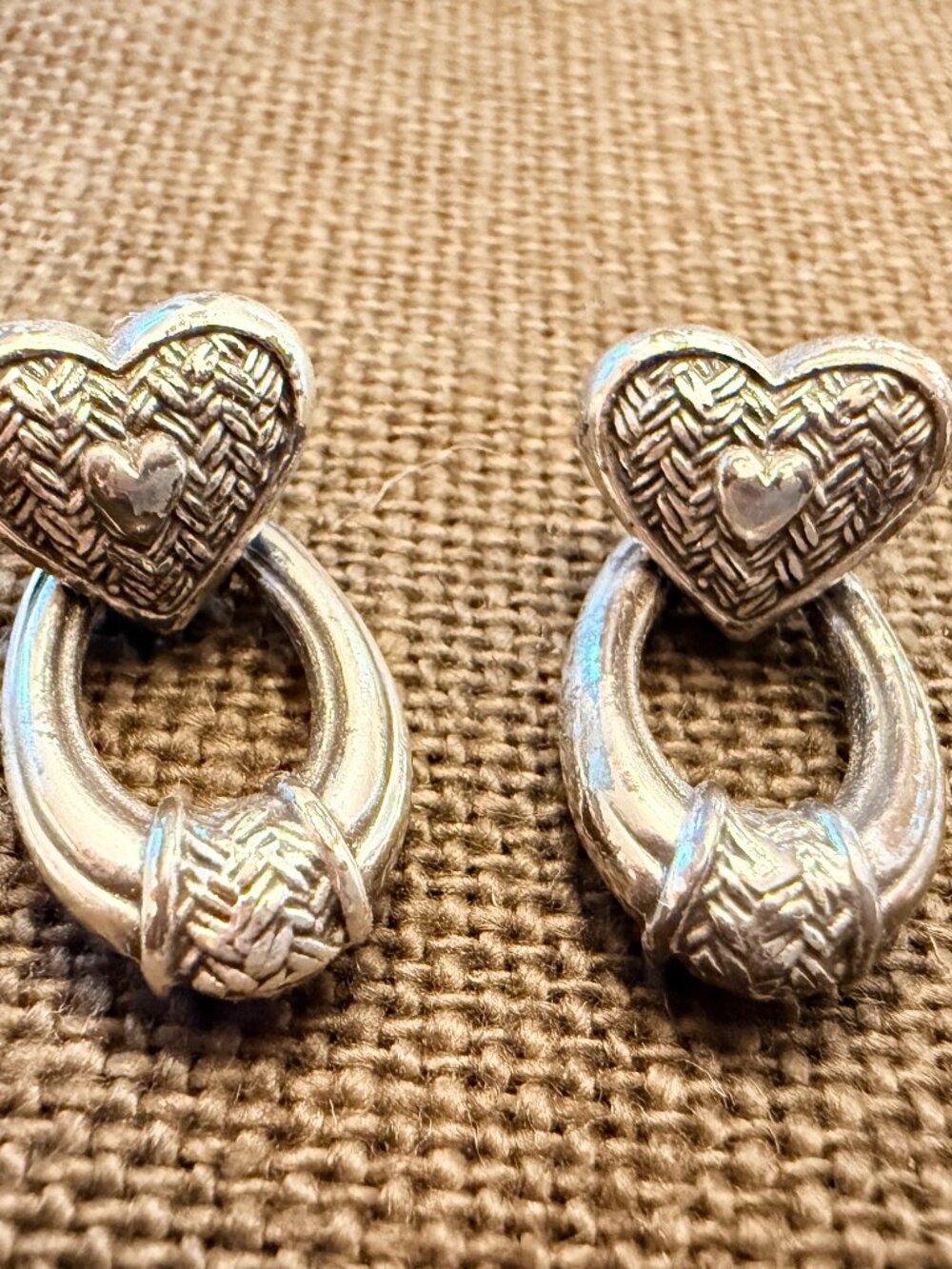 "Pompeii Heart" / Basket Weave Door Knocker Post Earrings Brighton